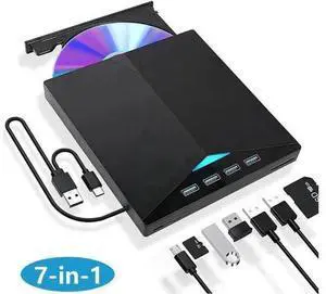 External CD/DVD Drive for Laptop, 7-in-1 USB 3.0 DVD Player, Portable CD/DVD Burner, CD-ROM External DVD Drive with 4 Ports USB Hub, SD/TF Card Reader, Compatible with Windows 11/10/8/7, Linux, Mac OS External CD/DVD Drive for Laptop, 7-in-1 USB 3.0 DVD Player, Portable CD/DVD Burner, CD-ROM External DVD Drive with 4 Ports USB Hub, SD/TF Card Reader, Compatible with Windows 11/10/8/7, Linux, Mac OS
