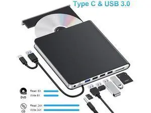 External CD DVD Drive, 7-in-1 USB 3.0 & Type-C DVD Drive External with 4 USB Ports & SD/TF, DVD RW Burner External CD Drive for Laptop, Desktop, Mac-Book, Windows 11/10/8/7/XP/Linux/Vista/Mac External CD DVD Drive, 7-in-1 USB 3.0 & Type-C DVD Drive External with 4 USB Ports & SD/TF, DVD RW Burner External CD Drive for Laptop, Desktop, Mac-Book, Windows 11/10/8/7/XP/Linux/Vista/Mac