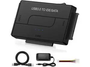 SATA/IDE to USB 3.0 Adapter, External Hard Drive Reader for Universal 2.5 3.5-inch IDE and SATA HDD SSD, 5.25" CD/DVD Drives, Hard Drive Adapter with Power Supply Support 6TB with 12V 2A Power Adapter SATA/IDE to USB 3.0 Adapter, External Hard Drive Reader for Universal 2.5 3.5-inch IDE and SATA HDD SSD, 5.25" CD/DVD Drives, Hard Drive Adapter with Power Supply Support 6TB with 12V 2A Power Adapter