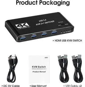 4K @60Hz USB 3.0 KVM 2x1 Switch HDMI, 2 in 1 Out HDMI2.0 KVM Switch for for 2 PC Sharing Keyboard and Mouse EDID / HDCP Printer, Support 4K 60Hz HDCP2.3, Hotkey, USB 3.0 Port, HDMI2.0 in/Out Port 4K @60Hz USB 3.0 KVM 2x1 Switch HDMI, 2 in 1 Out HDMI2.0 KVM Switch for for 2 PC Sharing Keyboard and Mouse EDID / HDCP Printer, Support 4K 60Hz HDCP2.3, Hotkey, USB 3.0 Port, HDMI2.0 in/Out Port
