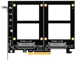 PU21 Dual U.2 SSD to PCIe 4.0 X8 Adapter, Support 2 x U.2 SSD or Soft Raid, Without PCIe Splitter Function (PCIe Bifurcation Motherboard is Required) PU21 Dual U.2 SSD to PCIe 4.0 X8 Adapter, Support 2 x U.2 SSD or Soft Raid, Without PCIe Splitter Function (PCIe Bifurcation Motherboard is Required)