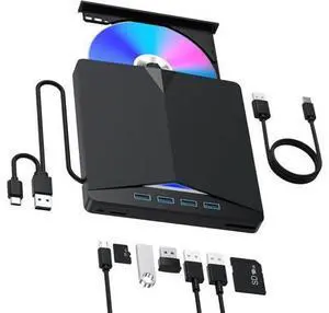 External CD/DVD Drive for Laptop, 7 in 1 USB 3.0 & Type C DVD Player Portable DVD/CD Burner, ROM CD External DVD Drive for Laptop Compatible with Laptop Desktop PC Windows MacOS External CD/DVD Drive for Laptop, 7 in 1 USB 3.0 & Type C DVD Player Portable DVD/CD Burner, ROM CD External DVD Drive for Laptop Compatible with Laptop Desktop PC Windows MacOS