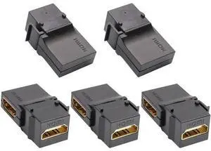 90 Degree HDMI Keystone Coupler, Gold Plated Right Angle HDMI Keystone Jack Insert Female to Female 3D 4K Coupler Adapter for Wall Plate (Black/5 Pack) 90 Degree HDMI Keystone Coupler, Gold Plated Right Angle HDMI Keystone Jack Insert Female to Female 3D 4K Coupler Adapter for Wall Plate (Black/5 Pack)
