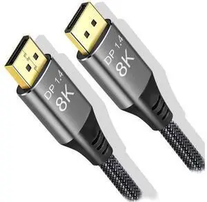 8K DisplayPort Cable 1.4 15ft, Ultra HD 4K 144Hz, 8K 60Hz HBR3(7680x4320) High Speed 32.4Gbps, Long Braided Copper DP Display Port 1.4 1.2 Cord 8K DisplayPort Cable 1.4 15ft, Ultra HD 4K 144Hz, 8K 60Hz HBR3(7680x4320) High Speed 32.4Gbps, Long Braided Copper DP Display Port 1.4 1.2 Cord