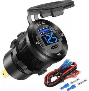 12V USB Car Socket Round USB C 12V Outlet, 3-Port Marine USB Fast Charger Waterproof Cigarette Outlet USB Replacement Aluminum with Switch & Voltmeter, Suitable for Boat Golf Cart RV Motorcycle Truck 12V USB Car Socket Round USB C 12V Outlet, 3-Port Marine USB Fast Charger Waterproof Cigarette Outlet USB Replacement Aluminum with Switch & Voltmeter, Suitable for Boat Golf Cart RV Motorcycle Truck