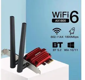 WIFI 6 1800Mbps Bluetooth5.2 Dual Band 2.4G/5GHz 802.11AX WiFi Card Network Adapter PCI-E Wireless Card Adapter Windows10/11 PC WIFI 6 1800Mbps Bluetooth5.2 Dual Band 2.4G/5GHz 802.11AX WiFi Card Network Adapter PCI-E Wireless Card Adapter Windows10/11 PC