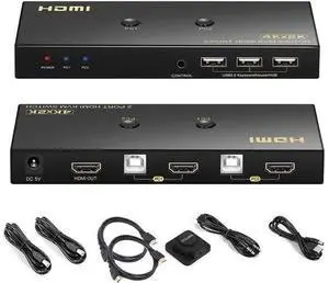 KVM Switch HDMI 2 Port 4K @60Hz, 2x1 HDMI KVM Switch for 2 Computers Sharing 1 Monitor and 3 USB Devices, with Extension Control Switch and 2 USB Cable & 2 HDMI Cable KVM Switch HDMI 2 Port 4K @60Hz, 2x1 HDMI KVM Switch for 2 Computers Sharing 1 Monitor and 3 USB Devices, with Extension Control Switch and 2 USB Cable & 2 HDMI Cable