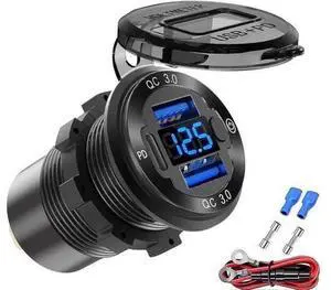 12V USB Outlet Wire Aluminum Car Charger Multi Port, Dual USB Quick Charge 3.0 Port and PD USB C Socket with Voltmeter Switch for Car Boat Marine Truck RV, Fast Charge for iPhone iPad Android Phones 12V USB Outlet Wire Aluminum Car Charger Multi Port, Dual USB Quick Charge 3.0 Port and PD USB C Socket with Voltmeter Switch for Car Boat Marine Truck RV, Fast Charge for iPhone iPad Android Phones