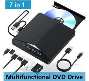 External CD/DVD Drive for Laptop - 7 in 1 USB 3.0 Type C Portable DVD Player, Portable CD/DVD Burner Optical CD DVD Drive, Compatible with Laptop, Desktop PC, Windows 11/10/8/7, Linux, Mac OS External CD/DVD Drive for Laptop - 7 in 1 USB 3.0 Type C Portable DVD Player, Portable CD/DVD Burner Optical CD DVD Drive, Compatible with Laptop, Desktop PC, Windows 11/10/8/7, Linux, Mac OS