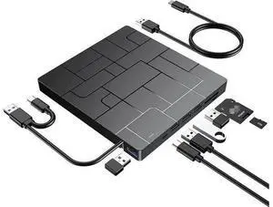New Upgraded External DVD Drive for Laptop, USB 3.0 Portable CD/DVD +/-RW Drive/DVD Player with 4 USB Ports & 2 SD Card Slots & 1 Type-C Ports Maximum 24x CD Write/Read Speed for Notebook OS Windows New Upgraded External DVD Drive for Laptop, USB 3.0 Portable CD/DVD +/-RW Drive/DVD Player with 4 USB Ports & 2 SD Card Slots & 1 Type-C Ports Maximum 24x CD Write/Read Speed for Notebook OS Windows