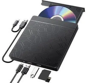 External CD DVD Drive for laptop Windows 11 10, USB 3.0 and Type-C Portable CD DVD +/-RW ROM Drive Reader CD/DVD Burner Rewriter with SD TF Slot & 2x USB Ports, Slim DVD/CD Player for Linux, Mac OS External CD DVD Drive for laptop Windows 11 10, USB 3.0 and Type-C Portable CD DVD +/-RW ROM Drive Reader CD/DVD Burner Rewriter with SD TF Slot & 2x USB Ports, Slim DVD/CD Player for Linux, Mac OS