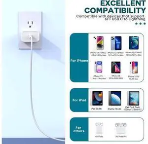 Fast Charger iPhone iPhone Charger Fast Charging 2Pack USB C Wall Charger Block Fast iPhone Charger 6FT Type-C USB C to Lightning Cables Cord for iPhone 14/14Plus/13/12/11 Pro Max Mini 8 iPad/AirPods Fast Charger iPhone iPhone Charger Fast Charging 2Pack USB C Wall Charger Block Fast iPhone Charger 6FT Type-C USB C to Lightning Cables Cord for iPhone 14/14Plus/13/12/11 Pro Max Mini 8 iPad/AirPods