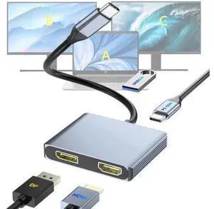 USB C to DisplayPort and HDMI Adapter 4-in-1 with 100W PD & USB 3.0 Support Splitter Extended Display for Type C Devices, MacOS Only Mirrors Same Screen(SST), Windows Extend Two Different Screen USB C to DisplayPort and HDMI Adapter 4-in-1 with 100W PD & USB 3.0 Support Splitter Extended Display for Type C Devices, MacOS Only Mirrors Same Screen(SST), Windows Extend Two Different Screen