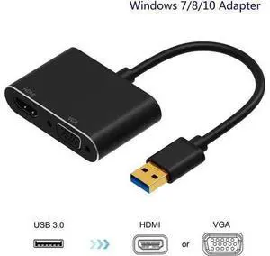 USB 3.0 to HDMI VGA Adapter Gold-Plated Dual Output USB to VGA HDMI HD 1080P Converter Cable for Windows 7 / 8 / 10 Computers Black USB 3.0 to HDMI VGA Adapter Gold-Plated Dual Output USB to VGA HDMI HD 1080P Converter Cable for Windows 7 / 8 / 10 Computers Black