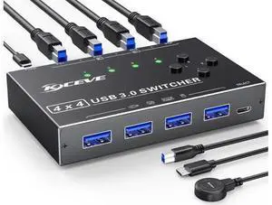 USB 3.0 Switch 4 Computers, 4 Port USB Switch Selector for 4 Computer Share 4 USB Devices, Keyboard Mouse Switch, 4 in 4 Out USB 3.0 Switcher with Wired Remote and 4 Standard USB-B Cables USB 3.0 Switch 4 Computers, 4 Port USB Switch Selector for 4 Computer Share 4 USB Devices, Keyboard Mouse Switch, 4 in 4 Out USB 3.0 Switcher with Wired Remote and 4 Standard USB-B Cables