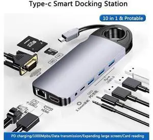 10 in 1 USB HUB USB-C To HDMI/VGA/RJ45 Adapter Type-c USB 3.0 Hub PC Mobile Phone Docking Station 10 in 1 USB HUB USB-C To HDMI/VGA/RJ45 Adapter Type-c USB 3.0 Hub PC Mobile Phone Docking Station