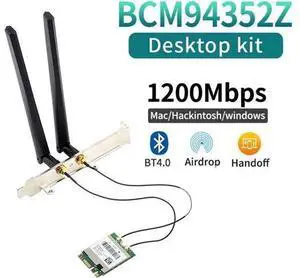 Dual Band Wireless BCM94352Z Desktop M.2 Kit Hackintosh WIFI Card NGFF 1200M 5G/2.4G 802.11ac Bluetooth 4.0 Wlan Adapter DW1560 Dual Band Wireless BCM94352Z Desktop M.2 Kit Hackintosh WIFI Card NGFF 1200M 5G/2.4G 802.11ac Bluetooth 4.0 Wlan Adapter DW1560