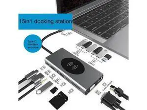 15 in 1 USB HUB Multi Function USB Type-C Adapter Docking Station With Wireless Charging HDMI USB Ports USB-C Dock Compatible 15 in 1 USB HUB Multi Function USB Type-C Adapter Docking Station With Wireless Charging HDMI USB Ports USB-C Dock Compatible