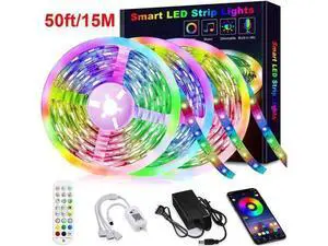 50ft/15M LED Flexible Strip Lights, LED Lights Strip RGB LED Strip Music Sync Color Changing LED Strip Lights APP Bluetooth Controll + Remote, LED Lights for Bedroom,Party and Home Decoration 50ft/15M LED Flexible Strip Lights, LED Lights Strip RGB LED Strip Music Sync Color Changing LED Strip Lights APP Bluetooth Controll + Remote, LED Lights for Bedroom,Party and Home Decoration