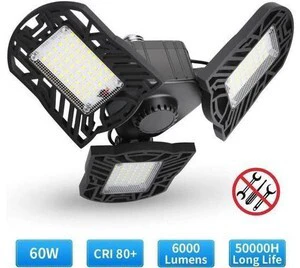 LED Garage Lights 6000LM Deformable Garage Ceiling Lights 60W E26 / E27 Basement Light Ultra-Bright Trilight Lamp Set with 3 Adjustable Panels 6000K Daylight for Garage Warehouse Workshop LED Garage Lights 6000LM Deformable Garage Ceiling Lights 60W E26 / E27 Basement Light Ultra-Bright Trilight Lamp Set with 3 Adjustable Panels 6000K Daylight for Garage Warehouse Workshop