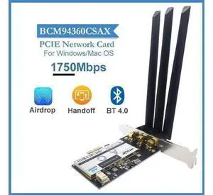 BCM94360CSAX PCIE 1X desktop WiFi wireless adapter Card 802.11AC 1750Mbps Bluetooth 4.0 3 X 6Dbi antennas for Mac OS / Windows BCM94360CSAX PCIE 1X desktop WiFi wireless adapter Card 802.11AC 1750Mbps Bluetooth 4.0 3 X 6Dbi antennas for Mac OS / Windows