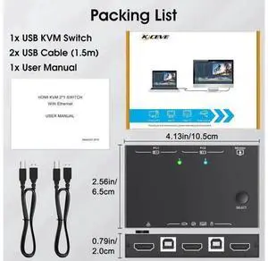 2 Port HDMI KVM Switch with Ethernet, HDMI KVM Switch 2 in 1 Out 4K@60Hz, HDMI KVM Switches for 2 Computers Share 1 Monitor and 3 USB Devices Keyboard Mouse, Ethernet Network KVM Switcher 2 Port HDMI KVM Switch with Ethernet, HDMI KVM Switch 2 in 1 Out 4K@60Hz, HDMI KVM Switches for 2 Computers Share 1 Monitor and 3 USB Devices Keyboard Mouse, Ethernet Network KVM Switcher