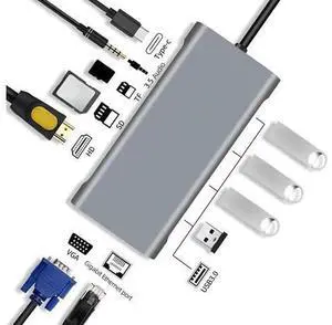 USB Hub 11 in 1 Type-c Splitter to USB Adapter VGA Card Reader Multiple Ports Dock Station USB USB Hub 11 in 1 Type-c Splitter to USB Adapter VGA Card Reader Multiple Ports Dock Station USB