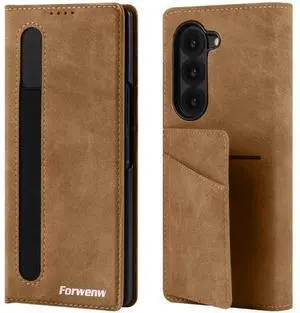 Case for Samsung Galaxy Z Fold 5 5G, Premium PU Leather Phone Cover with Card Holder, S Pen Holder, Stand, Shockproof Flip Wallet Cover Brown Case for Samsung Galaxy Z Fold 5 5G, Premium PU Leather Phone Cover with Card Holder, S Pen Holder, Stand, Shockproof Flip Wallet Cover Brown