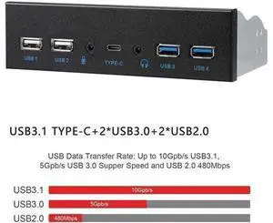 USB 3.0 Front Panel for PC USB 3.1 Type C + 2x USB3.0 + 2x USB2.0 Hub + HD Audio 3.5mm + Earphone MIC for 5.25" CD-ROM Drive Bay USB 3.0 Front Panel for PC USB 3.1 Type C + 2x USB3.0 + 2x USB2.0 Hub + HD Audio 3.5mm + Earphone MIC for 5.25" CD-ROM Drive Bay