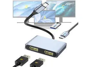 AOMOPROING DisplayPort Splitter for Dual Monitors, 4K@60Hz USB-C to DisplayPort Adapter, Type-C Docking Station for HP/Mac, Display Port MST Hub with USB3.0/PD, Display Port Splitter for Dual Monitors AOMOPROING DisplayPort Splitter for Dual Monitors, 4K@60Hz USB-C to DisplayPort Adapter, Type-C Docking Station for HP/Mac, Display Port MST Hub with USB3.0/PD, Display Port Splitter for Dual Monitors
