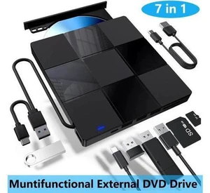 External CD/DVD Drive for Laptop, 7 in 1 USB 3.0 Type C Ultra-Slim Portable CD/DVD Player Burner, with 4 USB Ports&SD TF Card Slot, Optical Drive Compatible with Windows 11/10/8/7, Linux, MacOS External CD/DVD Drive for Laptop, 7 in 1 USB 3.0 Type C Ultra-Slim Portable CD/DVD Player Burner, with 4 USB Ports&SD TF Card Slot, Optical Drive Compatible with Windows 11/10/8/7, Linux, MacOS
