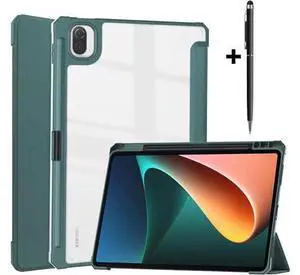 Case For Xiaomi Pad 5 / Pad 5 Pro 11 Inch, Transparent Hard Back Cover Trifold Smart Stand Cover with Pen Holder, Stylus Pen, Auto Wake/Sleep Dark Green Case For Xiaomi Pad 5 / Pad 5 Pro 11 Inch, Transparent Hard Back Cover Trifold Smart Stand Cover with Pen Holder, Stylus Pen, Auto Wake/Sleep Dark Green