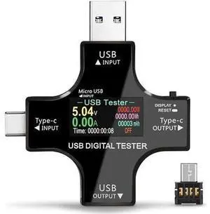 USB Power Meter Testers, Electop Upgrade Multi Functional 2 in 1 Type C USB Tester, LCD Digital Multimeter, Voltage,Current, Power Capacity, Temperature, Working Time Detector (Pack with OTG Adapter) USB Power Meter Testers, Electop Upgrade Multi Functional 2 in 1 Type C USB Tester, LCD Digital Multimeter, Voltage,Current, Power Capacity, Temperature, Working Time Detector (Pack with OTG Adapter)
