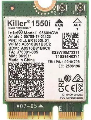 Killer 1550i AC Dual Band 1.73Gbps Wireless 9560NGW NGFF CNVI Wifi Card 9560AC 802.11ac Support Bluetooth 5.0 for Windows 10 Killer 1550i AC Dual Band 1.73Gbps Wireless 9560NGW NGFF CNVI Wifi Card 9560AC 802.11ac Support Bluetooth 5.0 for Windows 10