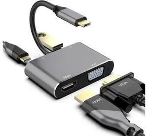 USB C to 4K HDMI VGA Adapter Converter 4-in-1 Hub USB 3.0 OTG Charging Power PD Port Compatible for MacBook Pro / Dell XPS / Samsung Galaxy USB C to 4K HDMI VGA Adapter Converter 4-in-1 Hub USB 3.0 OTG Charging Power PD Port Compatible for MacBook Pro / Dell XPS / Samsung Galaxy