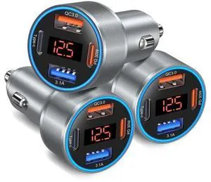 USB C Car Charger with Voltage Display, 3 Pack 65W Super Fast Charging Car Phone Charger Dual USB-A & USBC Cargador Carro Cigarette Lighter Adapter Volt Meter for iPhone,Samsung,Tablet,Android USB C Car Charger with Voltage Display, 3 Pack 65W Super Fast Charging Car Phone Charger Dual USB-A & USBC Cargador Carro Cigarette Lighter Adapter Volt Meter for iPhone,Samsung,Tablet,Android