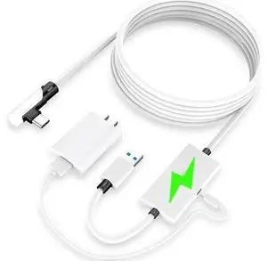 Aomoproing Design 16FT Link Cable for Oculus Quest 2, with Separate Charging Port for Ultra-Durable Power, USB 3.0 Type A to C Cable for VR Headset Accessories and Gaming PC White Aomoproing Design 16FT Link Cable for Oculus Quest 2, with Separate Charging Port for Ultra-Durable Power, USB 3.0 Type A to C Cable for VR Headset Accessories and Gaming PC White