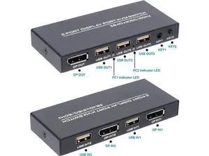 DisplayPort KVM Switch 2 Ports, USB Switch Share Monitor Keyboard and Mouse for Laptop, DP Display Port KVM Switcher Support 4K @60Hz, with 2 DisplayPort Cables and 2 USB Cables DisplayPort KVM Switch 2 Ports, USB Switch Share Monitor Keyboard and Mouse for Laptop, DP Display Port KVM Switcher Support 4K @60Hz, with 2 DisplayPort Cables and 2 USB Cables