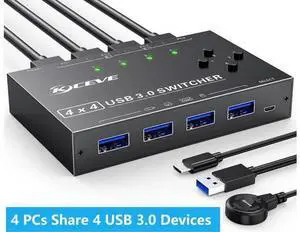 4 x4 USB 3.0 Switch 4 Computers, 4 Port USB Switch Selector Sharing 4 USB Devices,Keyboard Mouse Switch,USB Switcher Compatible with Mac/Windows/Linux,Wired Remote and 4 USB 3.0 Cable Included 4 x4 USB 3.0 Switch 4 Computers, 4 Port USB Switch Selector Sharing 4 USB Devices,Keyboard Mouse Switch,USB Switcher Compatible with Mac/Windows/Linux,Wired Remote and 4 USB 3.0 Cable Included