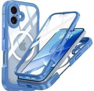 Magnetic Case for iPhone 17 with Built-in Screen Protector, Shockproof Phone Cover with Camera Protector, Compatible with MagSafe, Full Body Phone Case Blue Magnetic Case for iPhone 17 with Built-in Screen Protector, Shockproof Phone Cover with Camera Protector, Compatible with MagSafe, Full Body Phone Case Blue