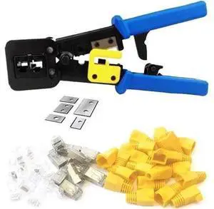 Aomoproing RJ45 Crimp Tool 6P 8P Multi-function Cable Cutter Pass Through Crimper Ethernet Cable Connector Crimping Tool Ratcheting Hand Tools Bonus CAT6 Connector 20 Pack Aomoproing RJ45 Crimp Tool 6P 8P Multi-function Cable Cutter Pass Through Crimper Ethernet Cable Connector Crimping Tool Ratcheting Hand Tools Bonus CAT6 Connector 20 Pack