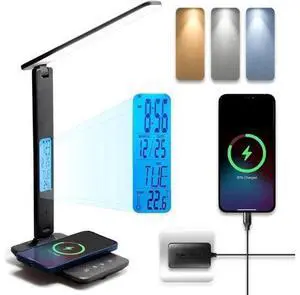 LED Desk Lamp, Desk Lamp with Wireless Charger, Suitable for Home, Office Dimmable Desk Lamp, with USB Charging Port, Built-in Clock, Calendar, Thermometer and Automatic Timing Reading Desk Lamp LED Desk Lamp, Desk Lamp with Wireless Charger, Suitable for Home, Office Dimmable Desk Lamp, with USB Charging Port, Built-in Clock, Calendar, Thermometer and Automatic Timing Reading Desk Lamp