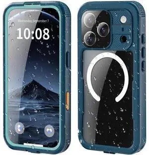 for iPhone 17 Pro Waterproof Case Compatible with MagSafe, Magnetic Waterproof Full Body IP68 Underwater Case Built-in Screen Protector Military Grade Shockproof Phone Cover with Lanyard Blue for iPhone 17 Pro Waterproof Case Compatible with MagSafe, Magnetic Waterproof Full Body IP68 Underwater Case Built-in Screen Protector Military Grade Shockproof Phone Cover with Lanyard Blue