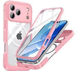Magnetic Case for iPhone 17 Pro Max with Built-in Screen Protector, Shockproof Phone Cover with Camera Protector, Compatible with MagSafe, Full Body Phone Case Pink Magnetic Case for iPhone 17 Pro Max with Built-in Screen Protector, Shockproof Phone Cover with Camera Protector, Compatible with MagSafe, Full Body Phone Case Pink
