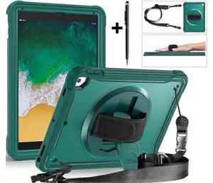 Case For iPad 6th 5th Generation, iPad 9.7 Inch 2018 2017, iPad Air 2, iPad Pro 9.7 Shcokproof Cover with Transparent Back, Pencil Holder, Rotating Stand, Hand/Shoulder Strap, Stylus Pen Dark Green Case For iPad 6th 5th Generation, iPad 9.7 Inch 2018 2017, iPad Air 2, iPad Pro 9.7 Shcokproof Cover with Transparent Back, Pencil Holder, Rotating Stand, Hand/Shoulder Strap, Stylus Pen Dark Green