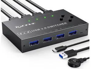 4x4 USB 3.0 Switch, 4 Port USB Switch Selector for 4 Computers Sharing 4 USB Devices, Keyboard Mouse Switch, USB Switcher Compatible with Mac/Windows/Linux,Wired Remote and 4 USB 3.0 Cable Included 4x4 USB 3.0 Switch, 4 Port USB Switch Selector for 4 Computers Sharing 4 USB Devices, Keyboard Mouse Switch, USB Switcher Compatible with Mac/Windows/Linux,Wired Remote and 4 USB 3.0 Cable Included