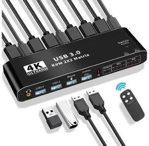 2X2 HDMI Matrix KVM Switch, UHD 4K@60Hz, 2 USB 3.0 Hub, One Key Button Switch,Audio Compatible with Most Keyboards and Mouse, 2 Computers Share 2 Monitor 2X2 HDMI Matrix KVM Switch, UHD 4K@60Hz, 2 USB 3.0 Hub, One Key Button Switch,Audio Compatible with Most Keyboards and Mouse, 2 Computers Share 2 Monitor
