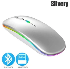 Bluetoooth 5.0 Wireless Mouse With USB Rechargeable RGB Light For Laptop Computer PC Macbook Gaming Mouse 2.4GHz 1600DPI(Silver) Bluetoooth 5.0 Wireless Mouse With USB Rechargeable RGB Light For Laptop Computer PC Macbook Gaming Mouse 2.4GHz 1600DPI(Silver)