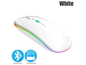 Bluetoooth 5.0 Wireless Mouse With USB Rechargeable RGB Light For Laptop Computer PC Macbook Gaming Mouse 2.4GHz 1600DPI(White) Bluetoooth 5.0 Wireless Mouse With USB Rechargeable RGB Light For Laptop Computer PC Macbook Gaming Mouse 2.4GHz 1600DPI(White)