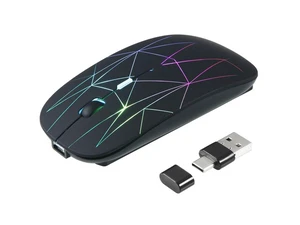 2.4G Wireless Mouse LED Rechargeable Slim Silent Mouse with USB and Type C 2 in 1 Receiver for Computers Laptops Black 2.4G Wireless Mouse LED Rechargeable Slim Silent Mouse with USB and Type C 2 in 1 Receiver for Computers Laptops Black